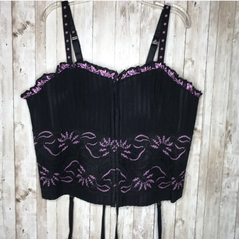 Cacique Corset Bustier Black Purple Lace Garters Goth Punk Victorian Retro 22/24